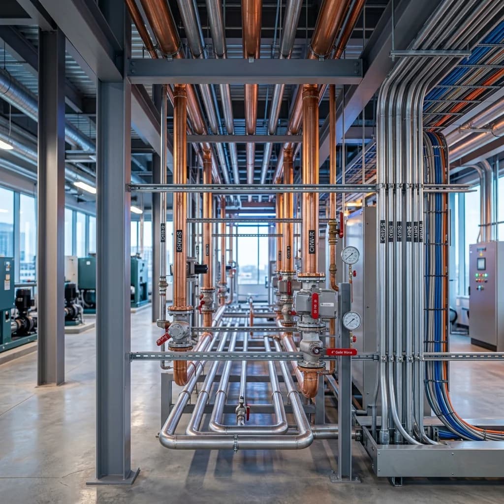 Heavy mechanical machinery and high-precision building utility pipeline networks engineered by REP Pvt Ltd
